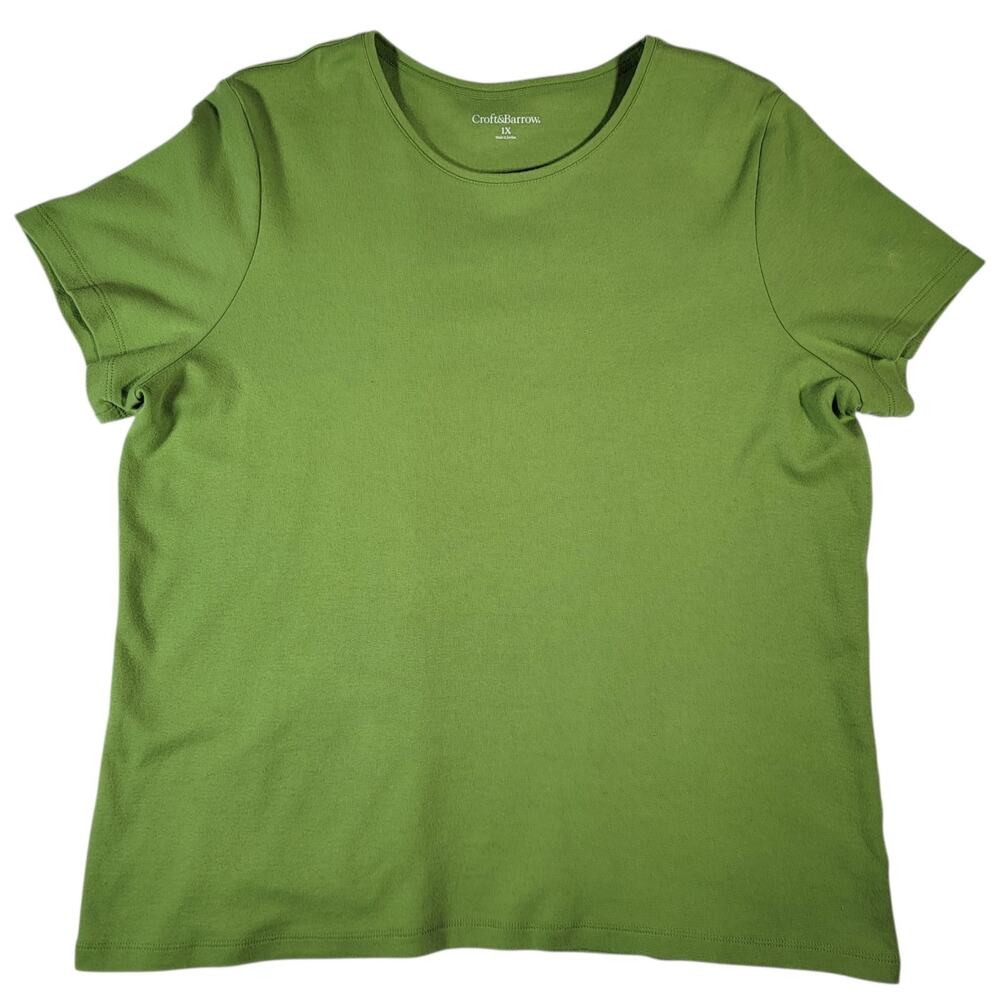 Croft & Barrow Women 1X Green Short Sleeve Tee Casual Minimalist 100% Cotton Top